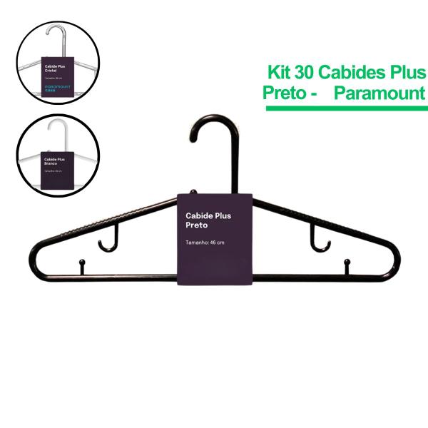 Imagem de Kit 30 Cabides Resistentes Plus 46 Cm Plástico Multiuso Adulto Branco/Preto