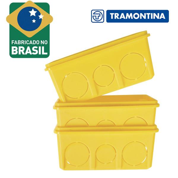 Imagem de Kit 30 Caixa de Luz Embutir 4x2 Pvc Tramontina Retangular Amarela