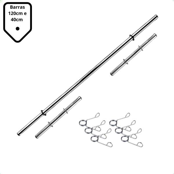 Imagem de Kit 30 Kg de Anilhas Ferro + 02 Barras de 40cm + Barra W + Barra 120cm