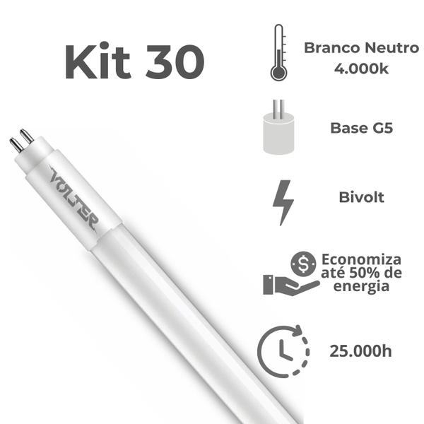 Imagem de Kit 30 Lâmpada Led Tubular Volter 9w T5 55cm G5 bivolt branco neutro 4000k 950lm