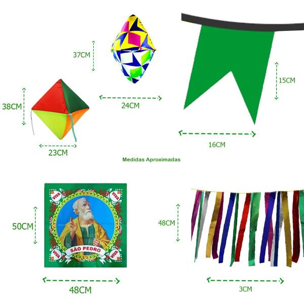 Imagem de Kit 30 M Bandeirinhas + 3 Santos + Fitas + Balões Festa Junina