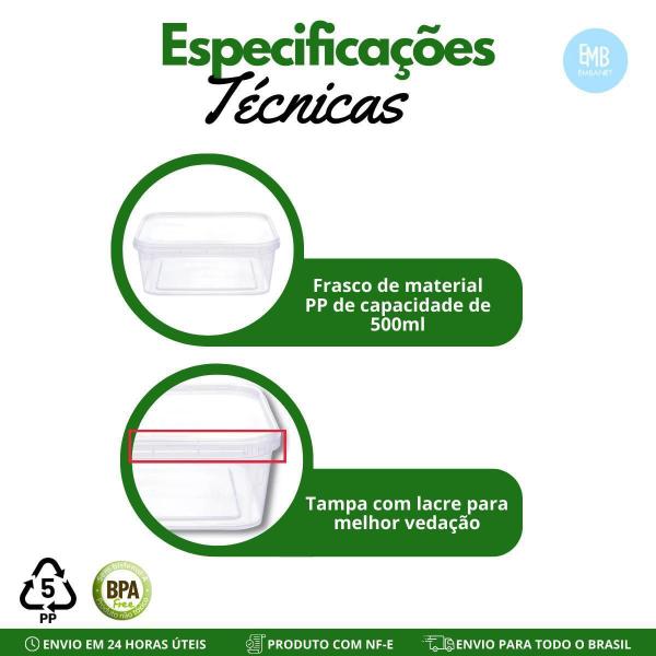 Imagem de Kit 30 Marmitas Com Tampa Lacre Vai No Microondas 500Ml.