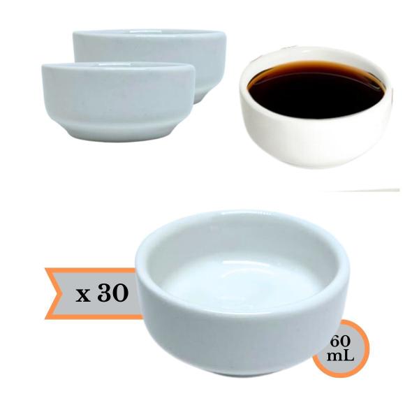 Imagem de Kit 30 Molheira Porta Shoyu Nozoki Porcelana Branco 60mL