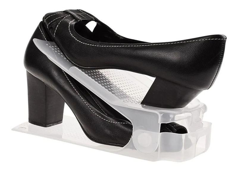 Kit 30 Organizadores de sapato com furo: sapato, saltos e tênis com regulagem de altura - Transparente - Bem Útil Imagem de Kit 30 Organizadores de sapato com furo: sapato, saltos e tênis com regulagem de altura - Transparente