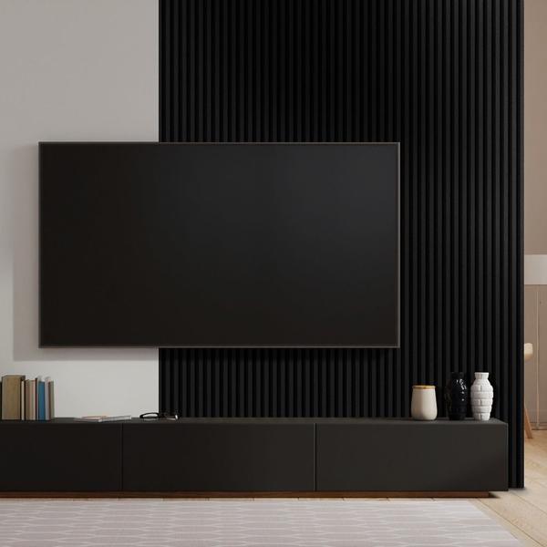 Imagem de Kit 30 Painel Ripado Prime Madeira PVC Preto Fosco 2,9mX16cm