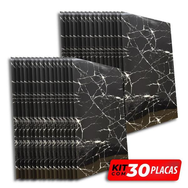 Imagem de Kit 30 Placa Adesiva Parede Painel Mármore Preto 30x60cm Premium