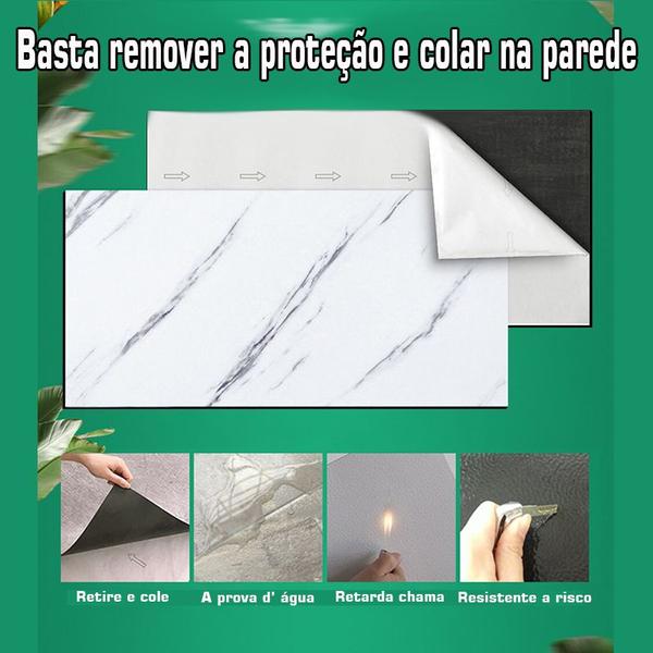 Imagem de Kit 30 Placas Revestimento Parede Auto-Adesiva Imitação Mármore 30 x 60cm