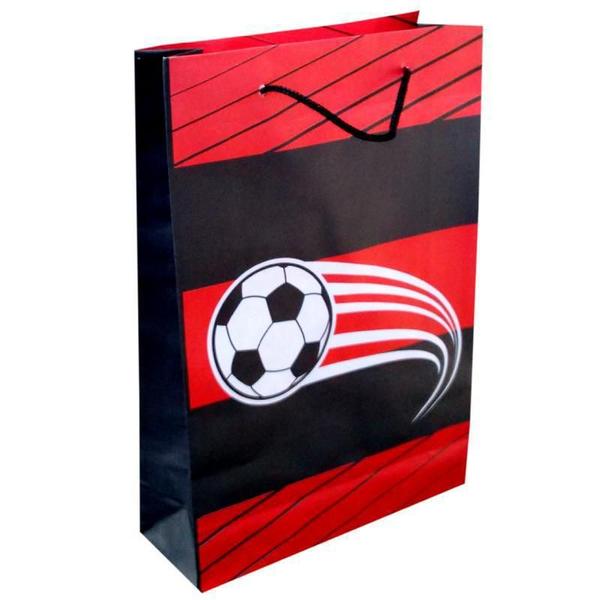 Imagem de Kit 30 Sacolas Vermelho E Preto Time Futebol Papel 25X17X6Cm