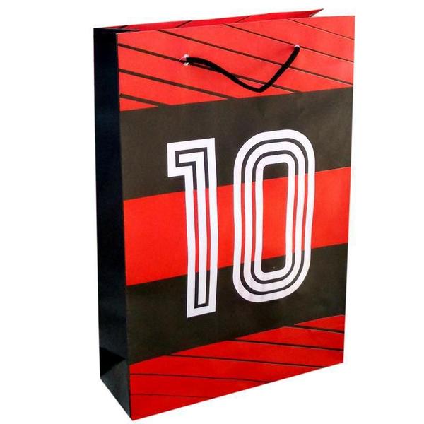 Imagem de Kit 30 Sacolas Vermelho E Preto Time Futebol Papel 25X17X6Cm