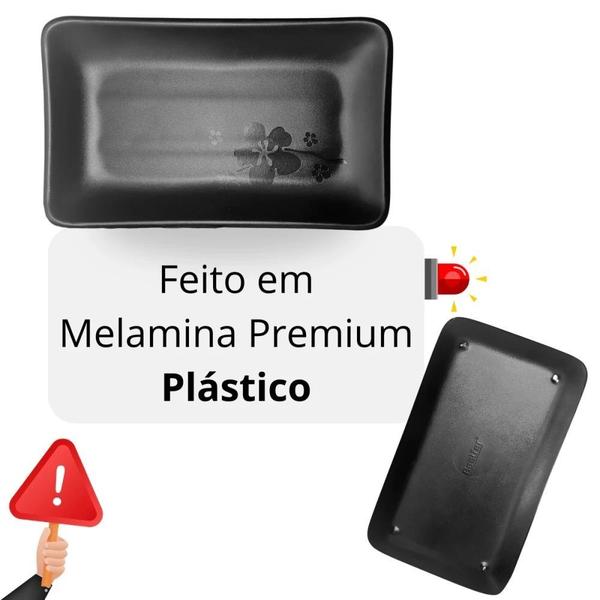 Imagem de Kit 30 Travessas Pratos Retangulares Pretos para Petiscos e Sushi 17,8 Cm para Restaurante Melamina Premium  Bestfer 