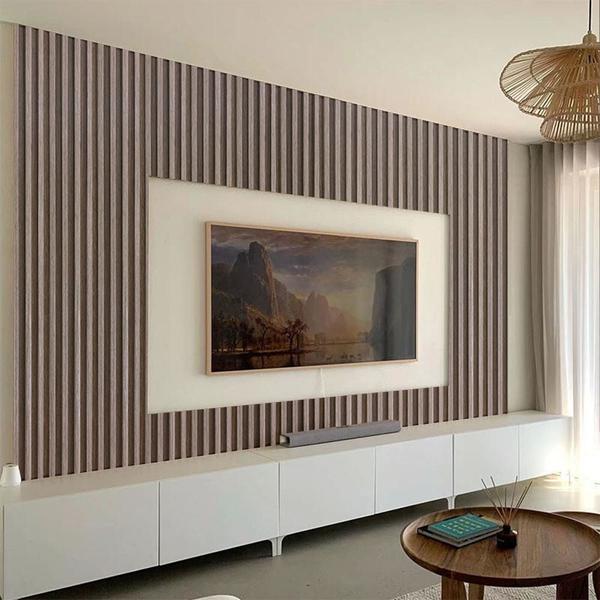 Imagem de Kit 30 Unidades de Painel Ripado para Decoração de Madeira PVC Cinza Mogno Ambientes Modernos Diversos 2,9Mx16Cm