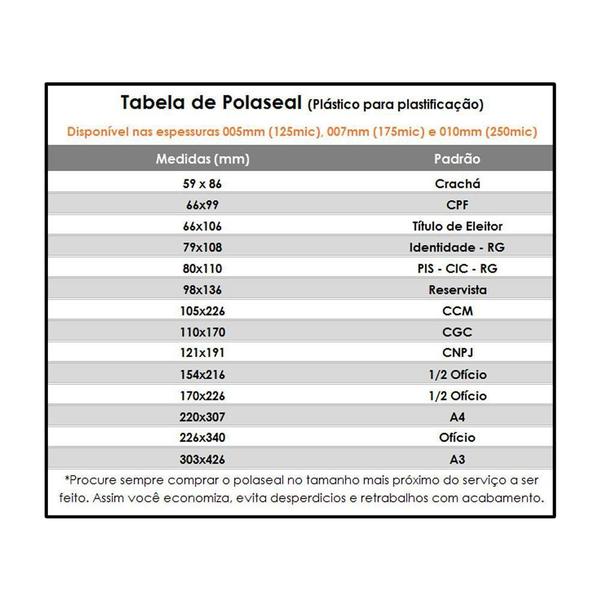 Imagem de Kit 300 Polaseal Plástico para Plastificação Crachá CPF RG 0,05mm