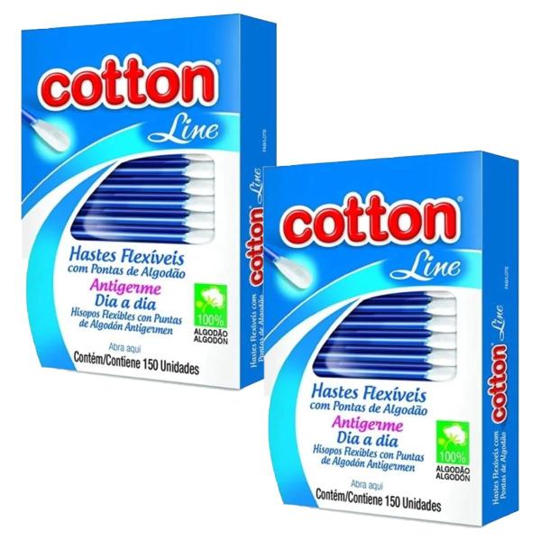 Kit 300 Unidades Hastes Flexíveis Cotton Line 2 CAIXAS com 150 Unidades Cotonete Com Pontas Algodão Antigerme Imagem de Kit 300 Unidades Hastes Flexíveis Cotton Line 2 CAIXAS com 150 Unidades Cotonete Com Pontas Algodão Antigerme