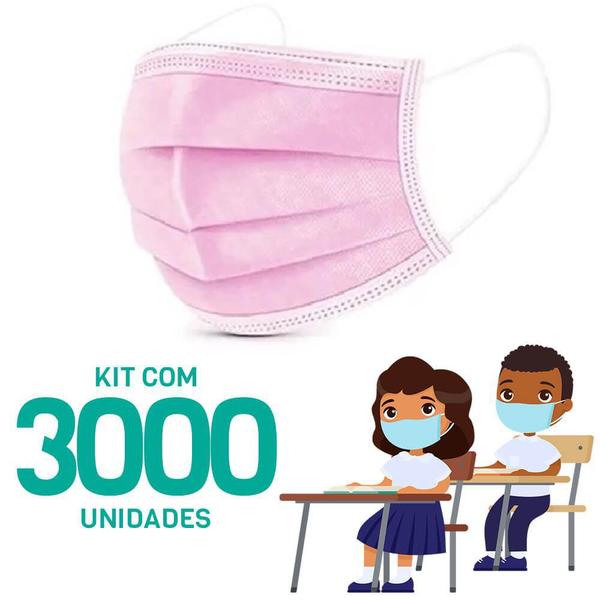 Imagem de Kit 3000 Máscaras Descartáveis para Crianças - Cor Rosa