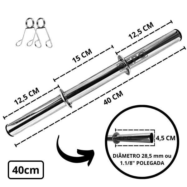 Imagem de Kit 30Kg em Anilhas de Ferro com Barras de 40cm e Barra de 1,20m