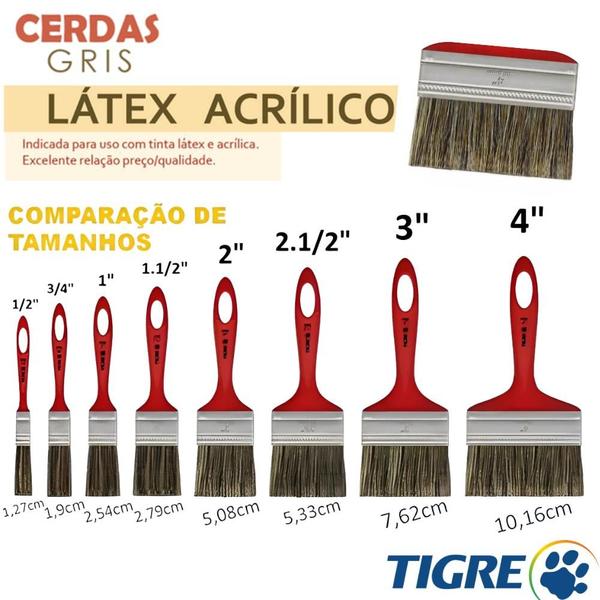 Imagem de Kit 32 Pintura 8 Fita Crepe 50x50 Uso Geral, 8 Pincel Trincha 2" Polegadas, 8 Lixas Madeira Massa 200 Grãos Completo Para Pintar Casa Tigre