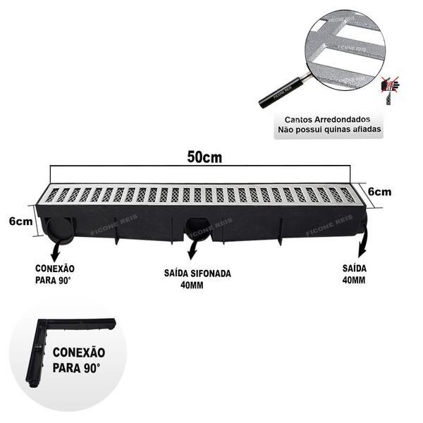 Imagem de Kit 3,5 metros Ralo Linear Alumínio 6x50 com Tela Anti Escorpião - Ralo Sifonavel Varanda Quintal Ficone Decor