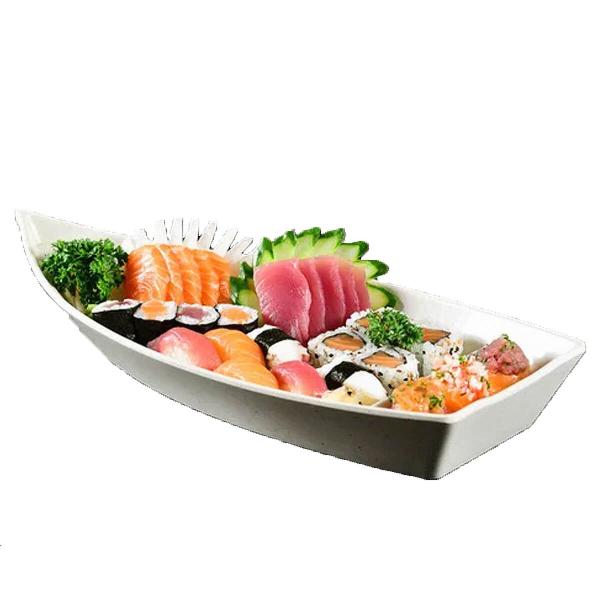 Kit 36 Barcas para Sushi Comida Japonesa Oriental Restaurante 27,5x13cm Brancos Coza Plástico Imagem de Kit 36 Barcas para Sushi Comida Japonesa Oriental Restaurante 27,5x13cm Brancos Coza Plástico
