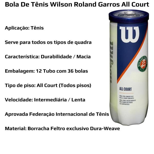 Imagem de Kit 36 Bolas De Tênis Wilson Roland Garros Pack 12 Tubos Itf