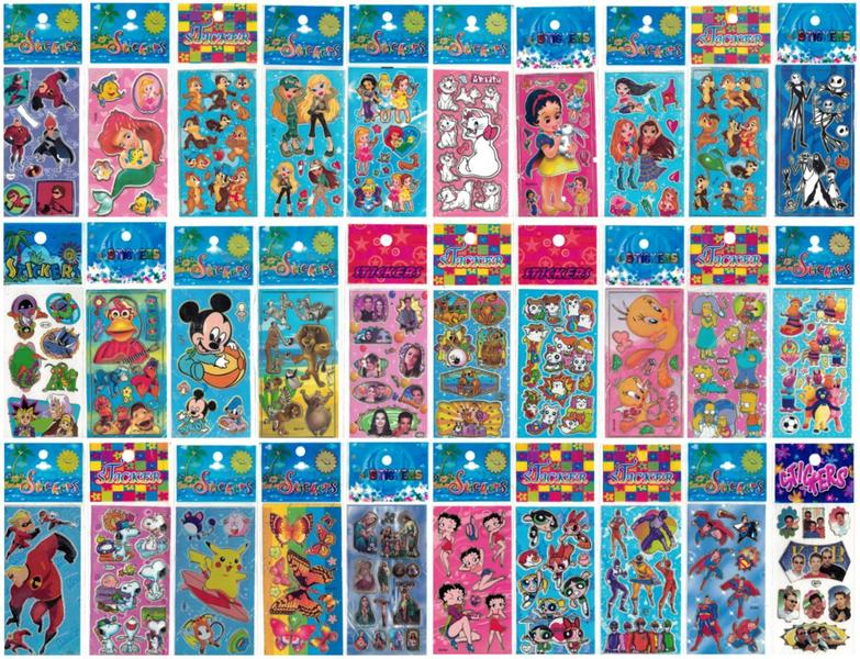 Imagem de Kit 360 Cartelas Adesivo Infantil Sticker Vários Personagens Menino/Menina