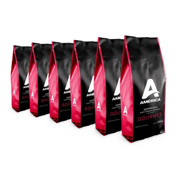 KIT 3KG CAFÉ TORRADO EM GRÃOS AMÉRICA GOURMET - 500g Imagem de KIT 3KG CAFÉ TORRADO EM GRÃOS AMÉRICA GOURMET - 500g