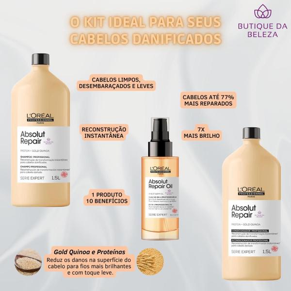 Imagem de Kit 3P Absolut Repair Loreal Shampoo Condic 1,5L E Oil 10In1