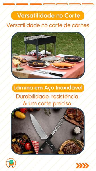 Kit 3Pçs Churrasco Faca 8Pol Corneta + Tábua 100% Bambu + Garfo Gourmet Mundial Profissional - Bezzer Imagem de Kit 3Pçs Churrasco Faca 8Pol Corneta + Tábua 100% Bambu + Garfo Gourmet Mundial Profissional