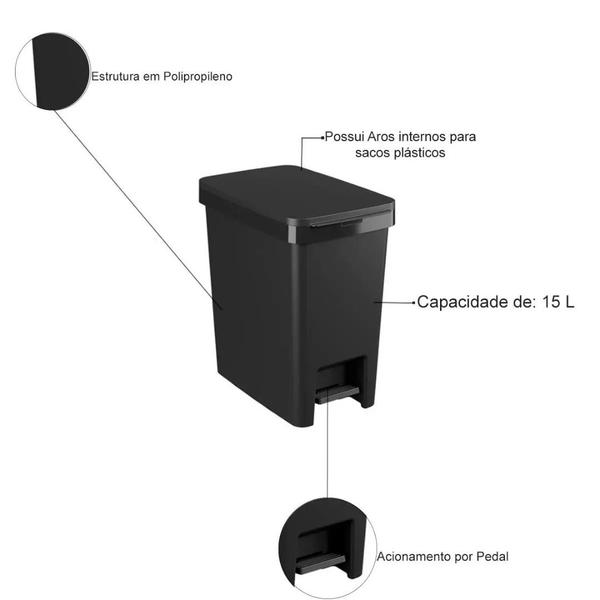 Imagem de Kit 3pcs Organizador Pia Cozinha Porta Detergente Dosador Lixeira de Bancada e 15 Litros Coza