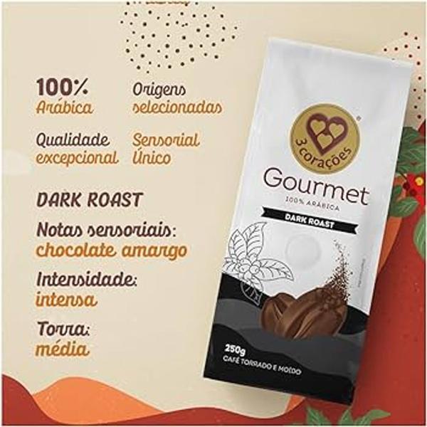 Imagem de Kit 3pct Café Torrado e Moído  3 CORAÇÕES Gourmet Dark 250g