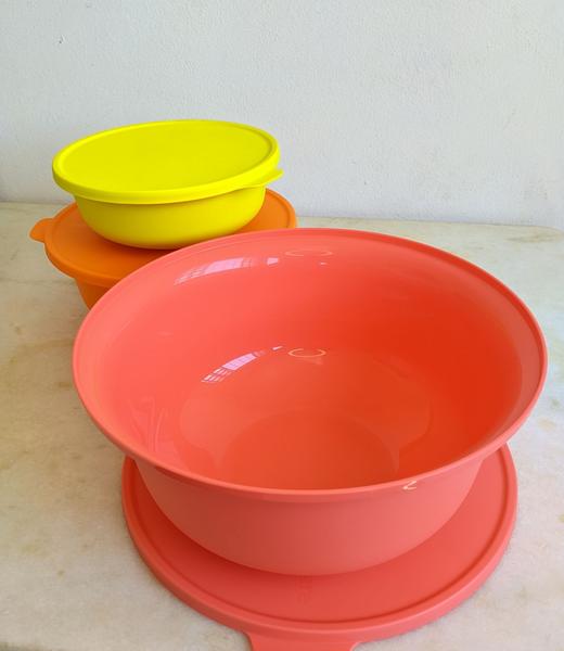 Imagem de Kit 3Peças Pote/Bacia/Vasilha Verde Limão 1L Laranja 2L Pêssego 4L (Tigela Aloha)-Tupperware