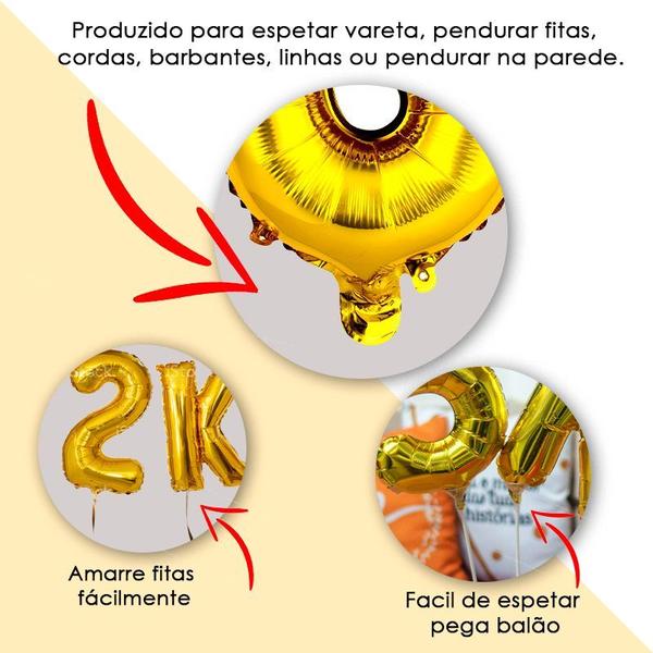 Imagem de Kit 3un Balão Metalizado Dourado 80k Instagram Facebook 1m