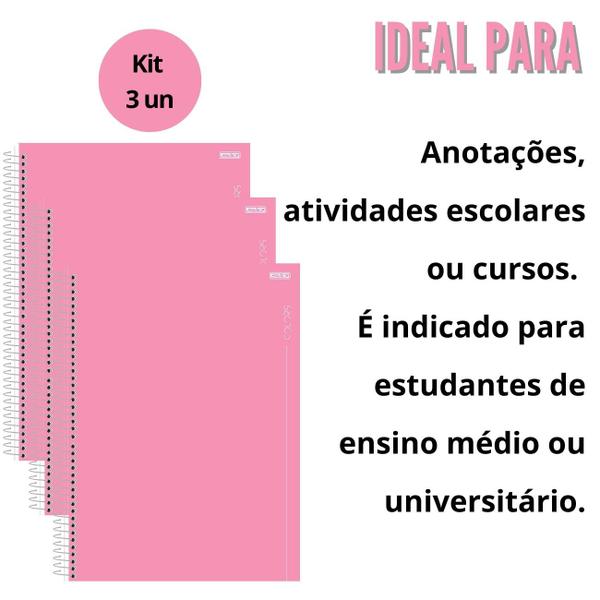 Imagem de Kit 3un Caderno Universitário Espiral 1 Matéria 80 Folhas Capa Dura Tons Pastéis Rosa ou Lilás Escolar São Domingos