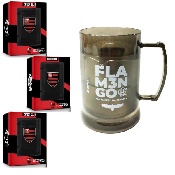 Imagem de Kit 3Un Caneca Copo Gel 300ml Preto Isolante Térmico Chopp Cerveja Time Flamengo Libertadores