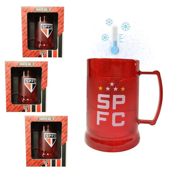 Imagem de Kit 3Un Caneca Copo Vermelho Gel 300ml Isolante Térmico Chopp Cerveja Escudo São Paulo Oficial