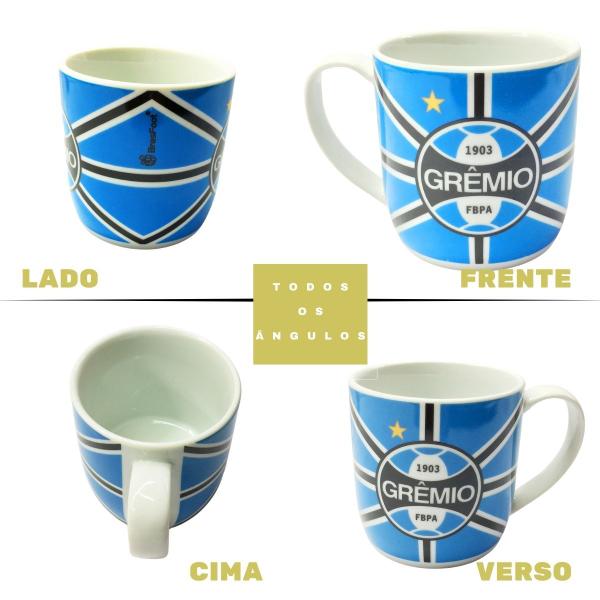 Imagem de Kit 3Un Caneca Porcelana 300ml Azul Preto Listras Café Clube Time Emblema Escudo Grêmio Imortal