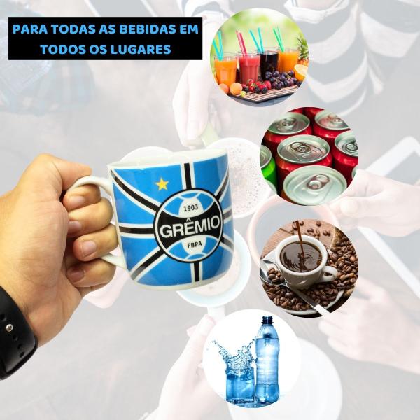 Imagem de Kit 3Un Caneca Porcelana 300ml Azul Preto Listras Café Clube Time Emblema Escudo Grêmio Imortal