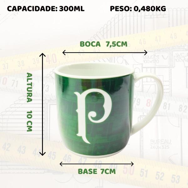 Imagem de Kit 3Un Caneca Porcelana Reforçada 300ml Verde Café Clube Time Emblema Escudo Palmeiras Oficial