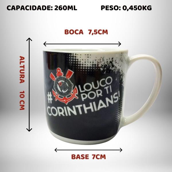 Imagem de Kit 3Un Caneca Xicara Porcelana Preto Premium 300ml Café Loucos Por Tí Corinthians Oficial