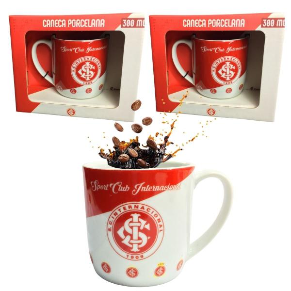 Imagem de Kit 3Un Caneca Xícara Porcelana Reforçada 300ml Vermelha Café Chá Escudo Emblemas Internacional