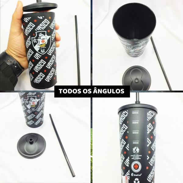 Imagem de Kit 3Un Copo Plástico Preto C/ Tampa + Canudo 500ml Infantil Criança Time Vasco Oficial