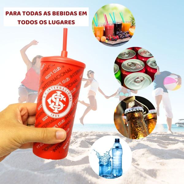 Imagem de Kit 3Un Copo Plástico Vermelho Com Tampa Canudo 500ml Infantil Bebidas Internacional Oficial