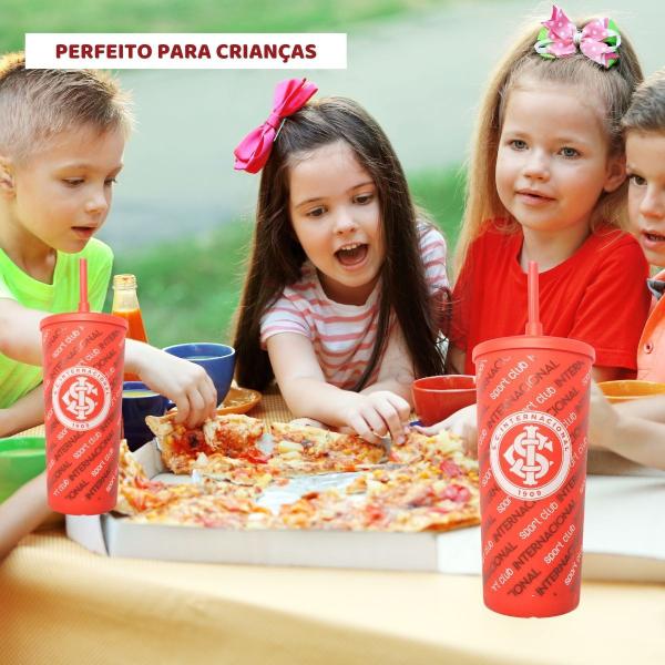 Imagem de Kit 3Un Copo Plástico Vermelho Com Tampa Canudo 500ml Infantil Bebidas Internacional Oficial