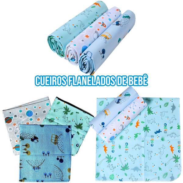 Imagem de Kit 3un Cueiro Manta Bebe 80cmx50cm Estampado e Flanelado 100% Algodão Para Bebê Infantil Papi