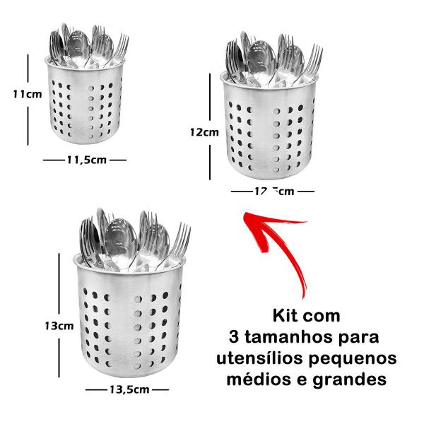 Imagem de Kit 3un Escorredor talheres redondo inox premium utensílios