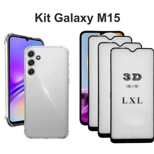 Imagem de Kit 3UN Película Frontal 3D de Vidro + 1UN Capinha Transparente para Samsung Galaxy M15