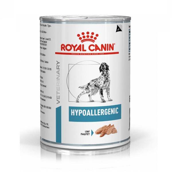 Imagem de Kit 3un.Ração Úmida Lata Royal Canin Veterinary Hypoallergenic Cães Adultos 400g