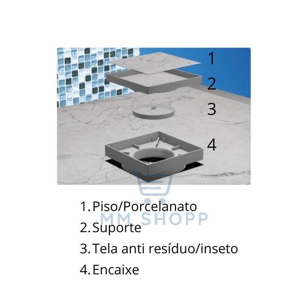 Imagem de KIT 3UN Ralo Oculto 10x10 Seca Piso Porcelanato Invisível Anti Odor/inseto com Tela Branco Quadrado Banheiro Quintal Cozinha Sofisticado Prático