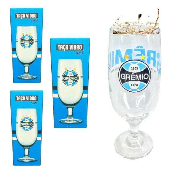 Imagem de Kit 3Un Taça Tulipa Vidro 300ml Reforçado Cerveja Vinho Chopp Time Grêmio Oficial