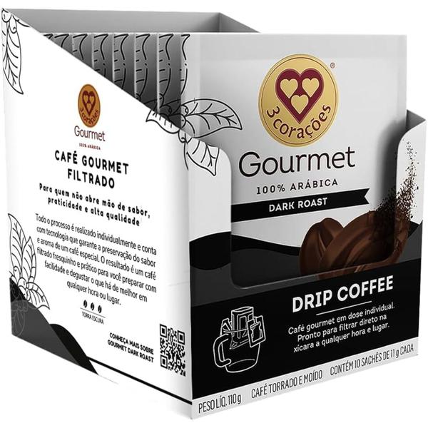 Imagem de Kit 3und Café Drip 3 CORACOES Gourmet Dark 10 unidade de 11g