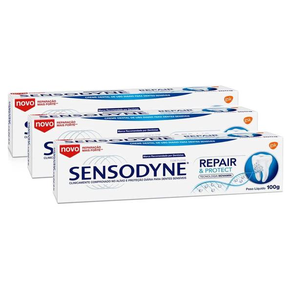 Imagem de Kit 3X 100g Creme Dental Sensodyne Repair & Protect para Dentes Sensíveis